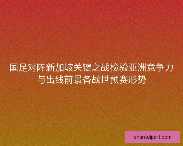 国足对阵新加坡关键之战检验亚洲竞争力与出线前景备战世预赛形势 国足对阵新加坡关键之战检验亚洲竞争力与出线前景备战世预赛形势