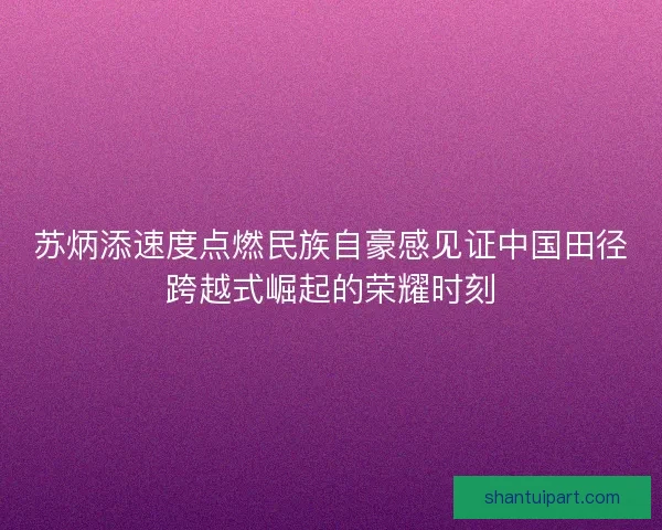 苏炳添速度点燃民族自豪感见证中国田径跨越式崛起的荣耀时刻